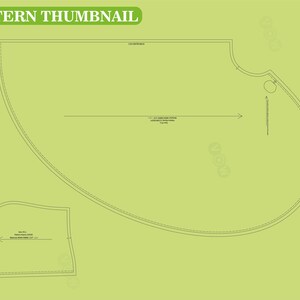 May include: A pattern thumbnail on a light green background. The text "PATTERN THUMBNAIL" is in a green rectangle at the top. The pattern includes curved lines and arrows, with measurements indicated. The pattern is for sewing or crafting.