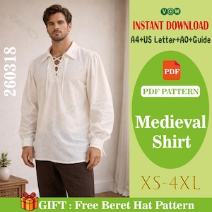 Medieval Shirt Sewing Pattern PDF, Renaissance Shirt, Beginner Friendly, Instant Download