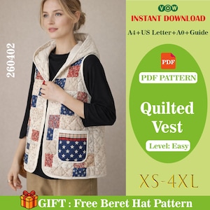 Quilted Hooded Vest PDF Sewing Pattern, Beginner Friendly (XS-4XL)