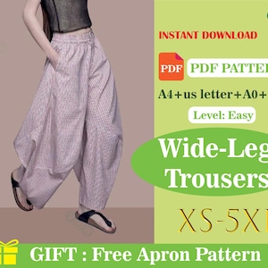 Women Pants pattern sewing PDF,beginner pattern,easy sewing pattern beginner pants,a0 sewing pattern