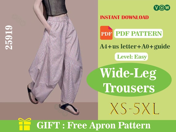 Women Pants pattern sewing PDF,beginner pattern,easy sewing pattern beginner pants,a0 sewing pattern