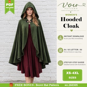 Medieval Hooded Cloak Sewing Pattern, Fantasy Cape Cosplay (Digital Download)