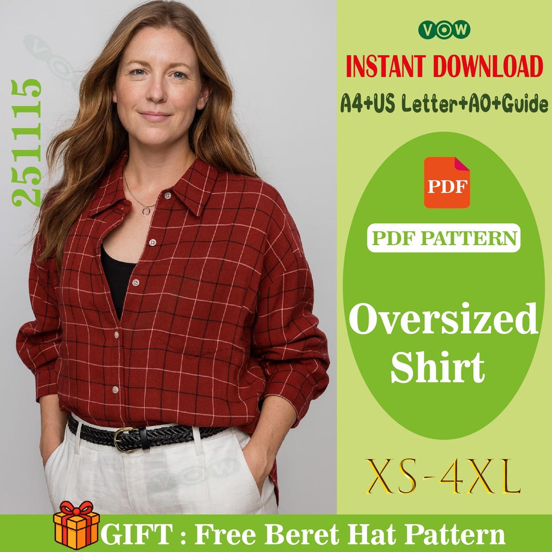 Women’s Oversized Loose-fit Shirt Blouse PDF Sewing Pattern Digital ...