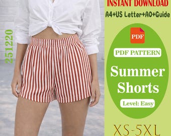 Patrón de costura en PDF para mini shorts de verano / Shorts casuales para mujer / Cintura elástica / Apto para principiantes