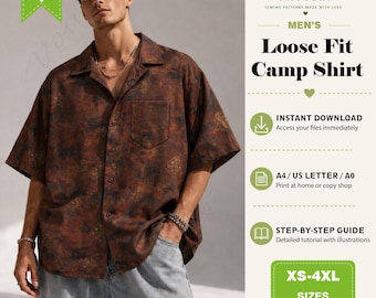Wykrój na koszulę kempingową męską o luźnym kroju (XS-4XL) (pobierz plik PDF)