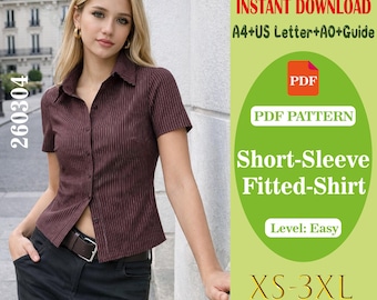 Women's Short Sleeve Shirt PDF Sewing Pattern, Classic Button Up Blouse, Summer Shirt Pattern, Instant Download, Digital Sewing Pattern