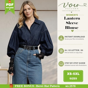 Lantern Sleeve Blouse Sewing Pattern | Puff Sleeve Oversized Top (PDF Pattern)