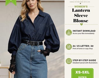 Lantern Sleeve Blouse Sewing Pattern | Puff Sleeve Oversized Top (PDF Pattern)