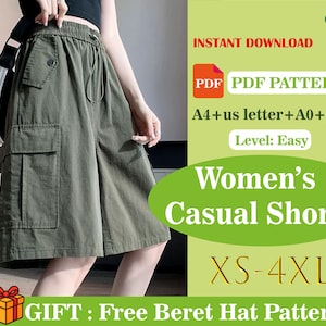 Women’s Relaxed Fit Shorts PDF Sewing Pattern, Casual Loose Shorts, Easy Summer DIY, Digital Download