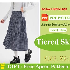 Tiered Skirt PDF Sewing Pattern | Layered Ruffle Skirt | Gathered Skirt Pattern for Women | Easy Summer Skirt Sewing Tutorial