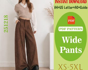 Patrón de costura para pantalones anchos / Pantalones de mujer (patrón en PDF)