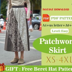 Wzór do szycia spódnicy panelowej w formacie PDF | Spódnica patchworkowa | Spódnica rozkloszowana | Przyjazna dla początkujących