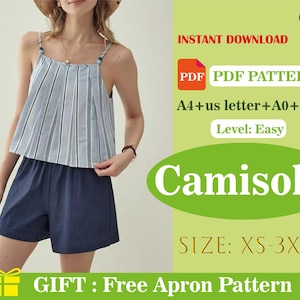 Camisole Sewing Pattern PDF: Women&#39;s Spaghetti Strap Tank Top (Digital Download)