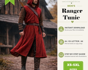 Men's Ranger Tunic Sewing Pattern, Medieval Viking Shirt (PDF Pattern)