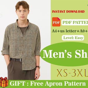 Patrón de costura para camisa clásica de hombre con botones (patrón en PDF)