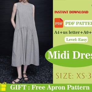 Plaid Maxi Dress PDF Sewing Pattern – Sleeveless, Asymmetrical Pleated Skirt, Elegant Boho Long Dress Sewing Pattern for DIY, Party Wear