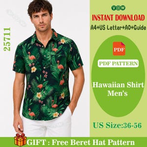 Men’s Hawaiian Shirt PDF Sewing Pattern | Short Sleeve Button Up Shirt | Tropical Vacation Wear | Digital Download | Easy DIY
