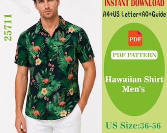 Men’s Hawaiian Shirt PDF Sewing Pattern | Short Sleeve Button Up Shirt | Tropical Vacation Wear | Digital Download | Easy DIY