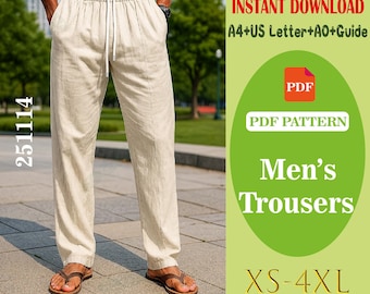Men's Casual Summer Long Pants  PDF Sewing Pattern Trousers  Digital Download