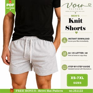 Men’s Knit Shorts Sewing Pattern PDF, Stretch Shorts Pattern, Casual Men’s Lounge Shorts, Digital Download, A4 Letter A0
