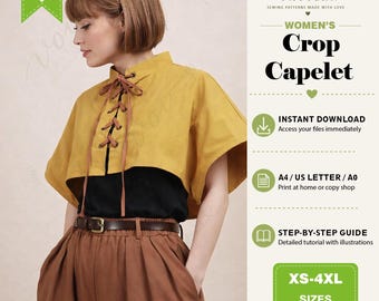 Capelet Top Sewing Pattern, Lace-Up Shoulder Cape PDF, Beginner Friendly