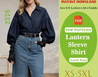 Patrón de costura para blusa con mangas farol / Top holgado con mangas abullonadas (patrón en PDF)