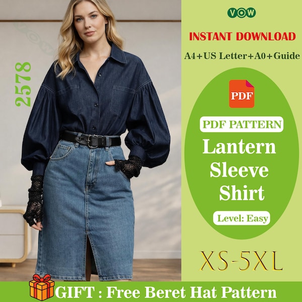 Patrón de costura para blusa con mangas farol / Top holgado con mangas abullonadas (patrón en PDF)