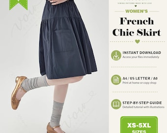 Women's French Pleated Skirt Sewing Pattern (PDF Download)