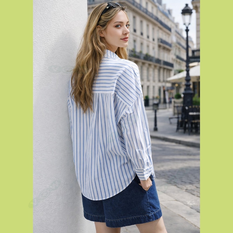 Patron de couture pour chemise oversize à rayures PDF | Haut ample à manches longues et épaules tombantes pour femme | Tutoriel chemisier décontracté bricolage en téléchargement numérique image 8