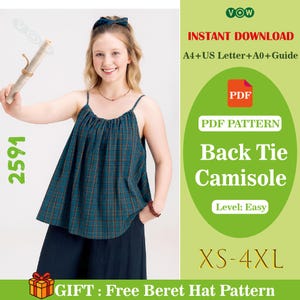 Back Tie Camisole Halter Neck Top Sewing Pattern PDF – Digital Download – Adjustable Strap Tank / DIY Women’s Halter Shirt Pattern