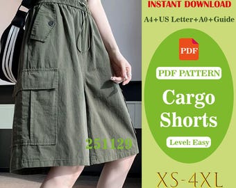 Patrón de costura en PDF para pantalones cortos holgados de mujer, pantalones cortos casuales holgados, bricolaje fácil de verano, descarga digital