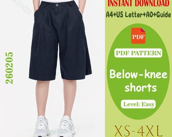 Patrón de costura para pantalones capri / Pantalones cortos por debajo de la rodilla para mujer, tallas XS-5XL (patrón en PDF)