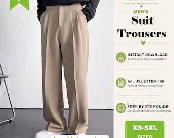 Men's Dress Pants PDF Sewing Pattern, Suit Trousers, Classic Tailored Slacks, Digital Download