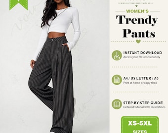 Women's Pleated Wide Leg Trousers Sewing Pattern (PDF Download)