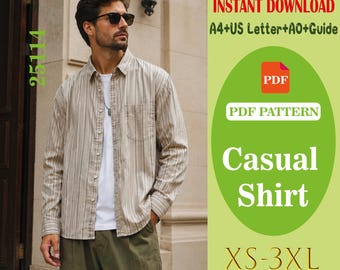 Men's Relaxed Fit Casual Shirt Sewing Pattern (PDF Pattern, XS-3XL)