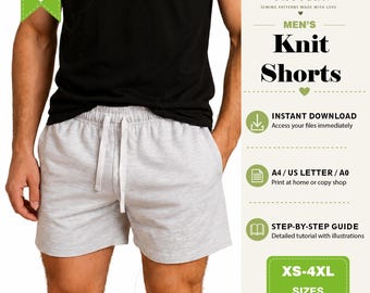 Men’s Knit Shorts Sewing Pattern PDF, Stretch Shorts Pattern, Casual Men’s Lounge Shorts, Digital Download, A4 Letter A0