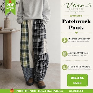 Wide Leg Pants Sewing Pattern PDF Digital Download Womens Patchwork Wide Leg Pants Beginner Friendly A4 A0 US Letter