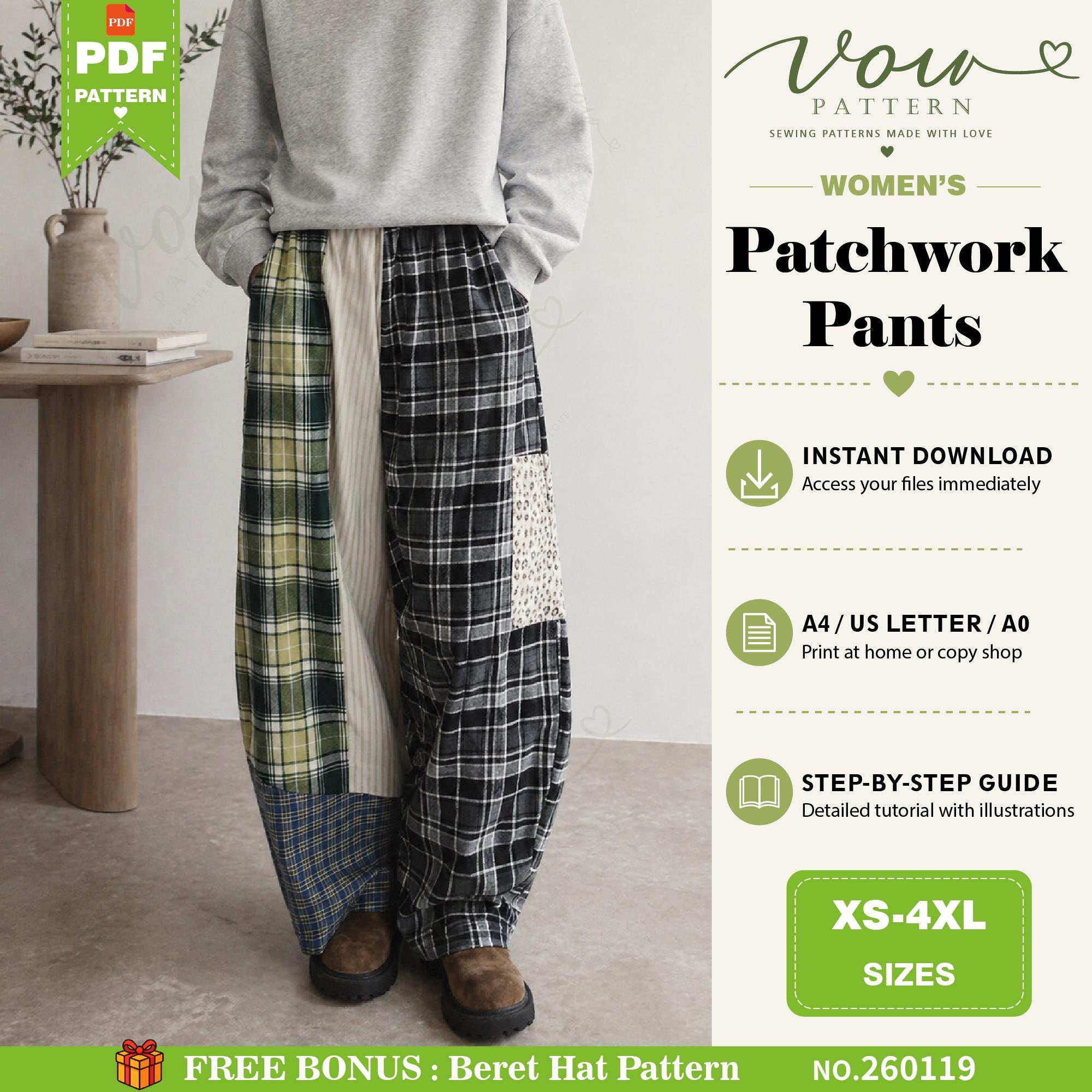 Wide Leg Pants Sewing Pattern PDF Digital Download Womens Patchwork ...