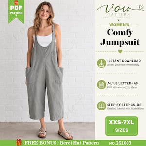 Mönster för bekväm jumpsuit, avslappnad passform (PDF-nedladdning)
