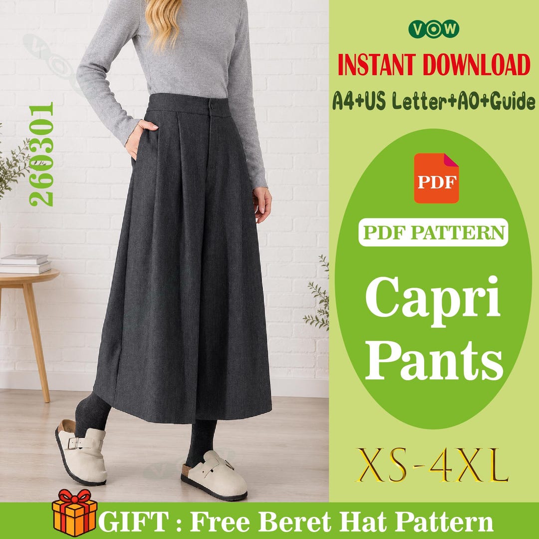 Capri Pants PDF Sewing Pattern | Relaxed Trousers, Easy Level (digital ...