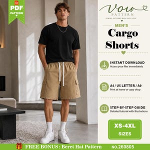 Men's Cargo Shorts Sewing Pattern (XS-4XL) (PDF Download)