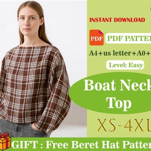 Women’s Loose-Fit Boat Neck Top PDF Sewing Pattern ,Loose-Fit Off-Shoulder Top PDF Sewing Pattern Digital Download