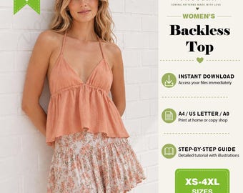 Tie Back Top Sewing Pattern | Women Sewing Pattern,| Peplum Top Pattern| Sewing Patterns for Women | Summer Top | Tie Top Blouse Top Pattern