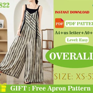 Overalls Sewing Pattern | Women's Wide Leg Jumpsuit (PDF Pattern)