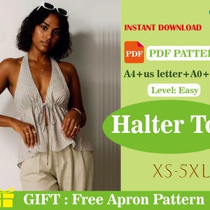 Striped Halter Top| PDF Sewing Pattern,Backless top| Summer Sleeveless Blouse DIY