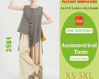 Asymmetrisches Top Schnittmuster | Frauen Unregelmäßiger Saum Shirt (Digitaler Download)