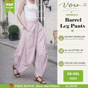 Women barrel leg Pants pattern sewing PDF, easy sewing pattern trousers, Balloon Pants