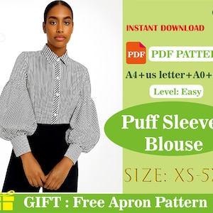 Puffärmel Bluse Schnittmuster PDF | Damen Shirt Nähanleitung | Sofort Download