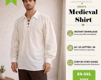Medieval Shirt Sewing Pattern PDF, Renaissance Shirt, Beginner Friendly, Instant Download