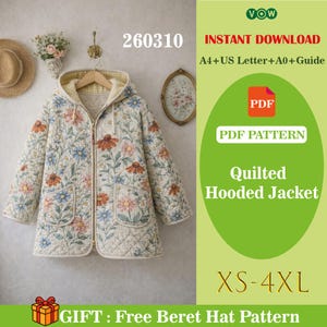 キルティングフード付きジャケットの型紙：初心者向けの快適なコート（即時ダウンロード）